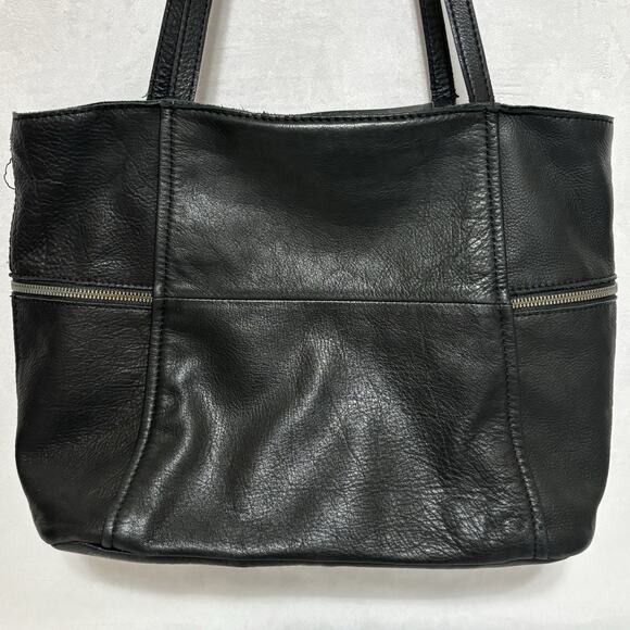 AMERICAN LEATHER CO Zipper Pockets Black Leather Tote Bag Shoulder Purse